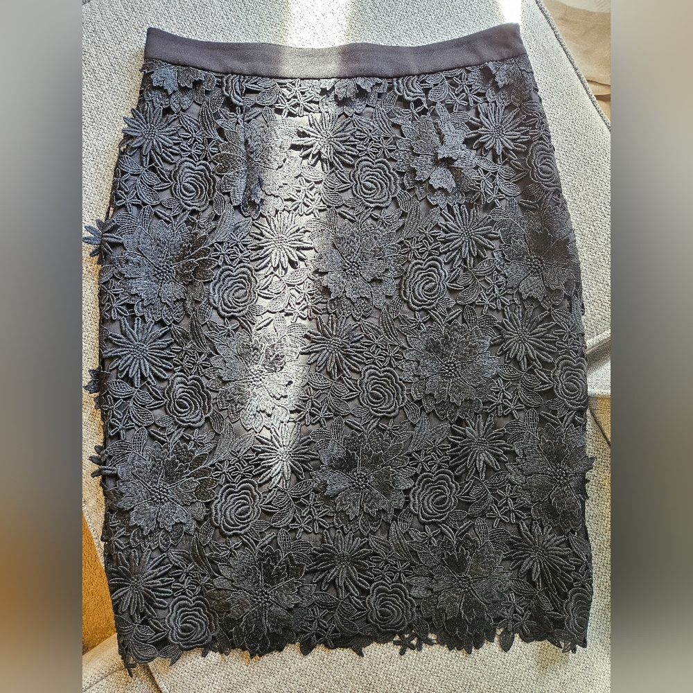 Milly 3D Black Floral Lace Skirt